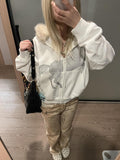 Kukombo Outfit Zip Up Hoodie Winter Women Clothes Casual Rhinestone White Coat Punk  Hoodies Femme Aesthetic Vintage Jackets Gothic Y2k Tops