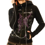 Kukombo Outfit Hoodies Gothic Women Clothes Zip Up Hoodie Star Slim Long Sleeves Tops Winter 90s Vintage Sweatshirt Aesthetic Y2k Jacket Hoody