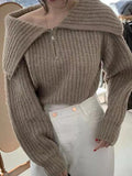 Kukombo Solid Big Lapel Neck Half Zip Sweater