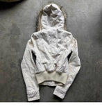 Kukombo Vintage Y2k Faux Fur Collar Zipper Hoodie Hip-hop Pattern Retro Punk Gothic Creamy-white Hoodie Clothes Street Design Jacket