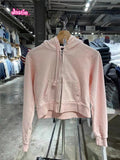 Kukombo Spring Autumn Zipper Pocket Sweatshirt Solid Color Casual Sporty Hoodie Cotton Fashion Women Coat Chic Y2K Harajuku Short Jacket
