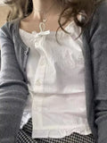 Kukombo Casual Women Soft Cotton White Slim Cardigan Camis 2025 Spring Fashion Ladies Sleeveless Female Bow Ornament Chic Tops