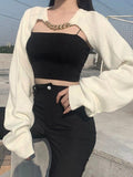 Kukombo Metallic Chain Embellished Shrug Crop Sweater