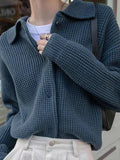 Kukombo Solid Waffle Lapel Neck Cardigan