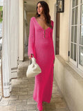 Kukombo White Knitted Backless Long Dress Women's Summer V-Neck Party Dress Elegant See-through Hollow Slim Holiday Long Dress