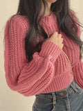 Kukombo Puff Sleeve Plain Crop Sweater