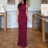Kukombo Half Turtle Neck Knitted Dress Women's Sexy Sleeveless Solid Long Dress Tight Pleated High Waist Office Lady Long Dress