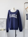 Kukombo 14 Print Oversized Sweatshirt Women Sexy Sloping Neck Long Sleeve Y2k Top Cotton Loose Pullover Fall Streetwear Fashion Hoodie