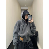 Kukombo Outfit Korea Hoodie Vintage Women clothes Casual Zip Up Crop Top Hip hop Kpop Coats Grunge Graphic Jacket Femme Harajuku Y2k Hoodies
