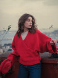 Kukombo Kimono Style Woolen Coat Jacket Fashion Red Cross V-Neck Loose Short Coats Long Sleeved Autumn Woman Top Solid Color Overcoat ootd outfit idea