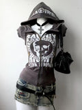 Kukombo valentine's day aesthetic Women's Zip-up Hoodie Retro Hip hop Graffiti Print Hooded 2000s Clothes Sweatshirts Aesthetic Y2k Goth Streetwear Female Grunge