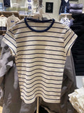 Kukombo Sweet Pink Striped Short Sleeve Tees Women New Casual Slim O-neck Tshirts Tops Female Cute Preppy Style Streetwear T-shirts Y2K