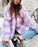 Kukombo Single-breasted Plaid Loose Coat
