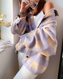 Kukombo Single-breasted Plaid Loose Coat