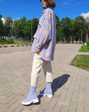 Kukombo Single-breasted Plaid Loose Coat