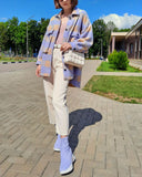 Kukombo Single-breasted Plaid Loose Coat