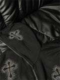 Kukombo Black Zip-Up Hoodie with Rhinestone Cross Pattern