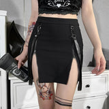 Kukombo Vintage Y2k Skirt Dark Double Zipper Bag Hip Split Gothic Design Tight Skirt Harajuku Black Gothic Bag Hip Skirt Kawaii ootd