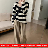 Kukombo fall outfits 2024 Korean Style Lazy Style Loose V-neck Sweater Top Women's Autumn and Winter Casual Sweater Women's