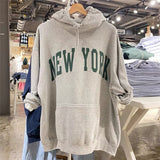 Kukombo Letter Print Oversize Hoodie Women Autumn Casual Long Sleeve Gray Hooded Pullovers Top Vintage Streetwear Cotton Hoodies 2025