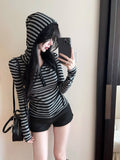 Kukombo Outfit Y2K Hoodie Vintage Pullovers Sexy Harajuku Tops Stripe Long Sleeves Casual Slim Tee shirts Hot Girl Sweatshirt Aesthetic Hooded