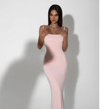 Kukombo Women Summer New 2024 Dresses Sexy Pink Backless Slim Sling Dress Clubwear Elegant Fashion Knitted Maxi Dress O-Neck Sleeveless outfit inspo