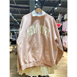Kukombo BOSTON Letter Patch Embroidery Winter Sweatshirt Round Neck Retro Y2K Autumn Pullovers Top Harajuku Streetwear Navy Blue Hoodie