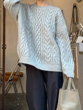 Kukombo Solid Cable Knit Pullover Sweater