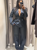 Kukombo Casual Denim 3 Pieces Blazer Jacket Vest Pants Sets Women 2025 Spring Notched Suitss Coat Street Vest Wide Leg Pants Lady Suits ootd