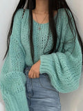 Kukombo Cutout Lantern Sleeve Baggy Sweater
