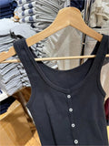 Kukombo Black Harajuku Ribbed Slim Tank Top Women Cotton U Collar Single Breasted Sleeveless Camis Female Simple All-match Y2K Vest Tops