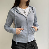 Kukombo Outfit Y2k Hoodie Women's 90s winter Harajuku Vintage Sweatshirt Korea Solid Slim Tops Zip Up Coat Punk Streetwear Aesthetic Hoodies