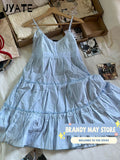 Kukombo Sweet White Lace Trim A-line Dress Women Elastic Waist V-neck Sleeveless Mini Dresses Vintage Preppy Style Y2K Short Vestido New