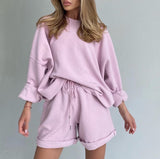 Kukombo discover style ideas 2024 New Original Single Loose Slimming Casual Long-Sleeved Top Elastic Shorts Fashion Suit Women