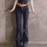 Kukombo - Women's vintage low rise bootcut pants bell bottom pants with pockets