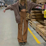Kukombo - Women's straight leg corduroy pants fall/winter high waist corduroy pants