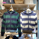 Kukombo Retro Green Stripe Zipper Knitting Hoodie Slim Y2K Street Winter Sweater Cotton Blend Pocket Women Jackets Autumn Tops 2025 New