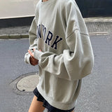 Kukombo Letter Embroidery Oversize Sweatshirts Women Autumn O Neck Long Sleeve Cotton Soft Hoodie Vintage Streetwear Pullovers Women