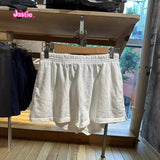 Kukombo Solid Sweat Shorts Women Elastic High Waist Side Split Straight Short Pant Casual Simple Basic Streetwear Cotton Shorts