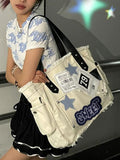 Kukombo Y2K Large Sticker Canvas Bag with Star Patches