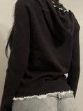 Kukombo Black Lace Trim Knitted Sweater Cardigan Women Autumn Winter New Coat Sweet Basic All-Match Fashion ootd