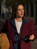 Kukombo Spring Outfits Street Women's Burgundy Woolen Overcoat Vintage Lapel Double Breasted Long Coat Fall Winter Lady Back Split Chic Outerwears