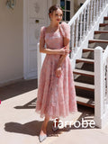 Kukombo Customized Fashion Jersey Pleat Flower A-line Square Neck Midi Dresses Bespoke Occasion Dresses Classic Exquisite Modern Style P (PRE-ORDER)