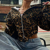 Kukombo Outfit Hoodies Women Clothes Gothic Streetwear Punk Leopard print Zip Up Top Winter Vintage Vintage Sweatshirt Aesthetic Jacket Hoody