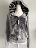 Kukombo Light Colour Vintage Patch Double Zip Up Cardigan for Women Harajuku Design Korean Style Letter Jacket Aesthetic Hoodies ootd outfit idea