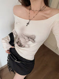 Kukombo Vintage Graphic Aesthetic T Shirts Women See Through Crop Tops Skinny Streetwear Y2k Tshirts Tie Dye Grunge Tops 2000s outfit inspo