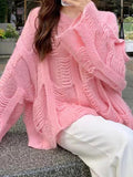Kukombo Solid Cutout Loose Knit Sweater