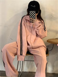 Kukombo Outfit Korean Fashion Jogging Tracksuit Women Y2K Preppy Style Pink Pant Sets Loose Kpop Streetwear Sweatpants Striped Hoodie Autumn