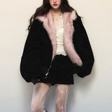 Kukombo Outfit Zip Up Hoodie Kpop Women Clothes Fox Fur Loose Coats Punk Hoodies Vintage Sweatshirts Harajuku Y2k Tops Femme Graphic Jackets