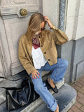 Kukombo Spring Outfits Retro Suede Women's Jackets Casual O Neck Long Sleeve Button Cropped Coats Autumn Fashion New Street Office Outerwears